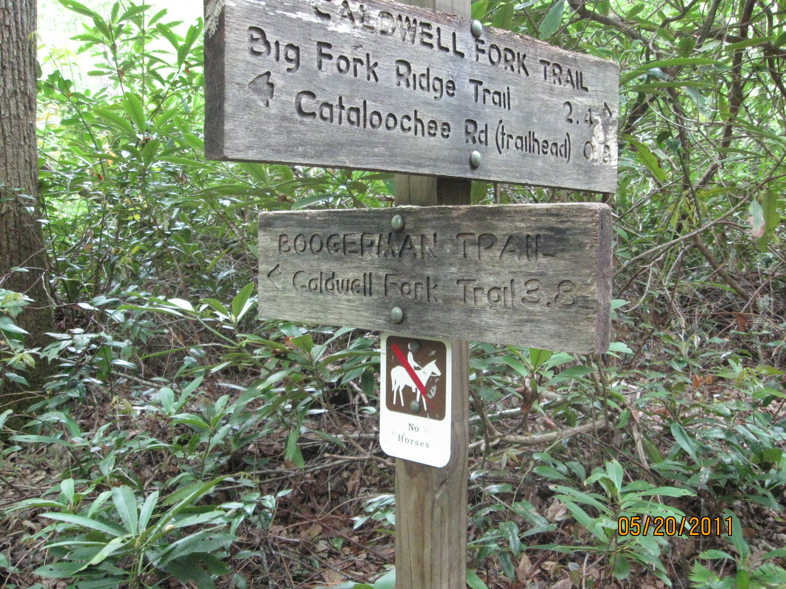 Caldwell Fork Trail, trail sign for junction with Boogerman trail