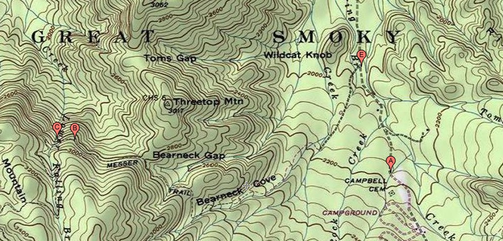 Topographic map of Gabes Mountain trail
