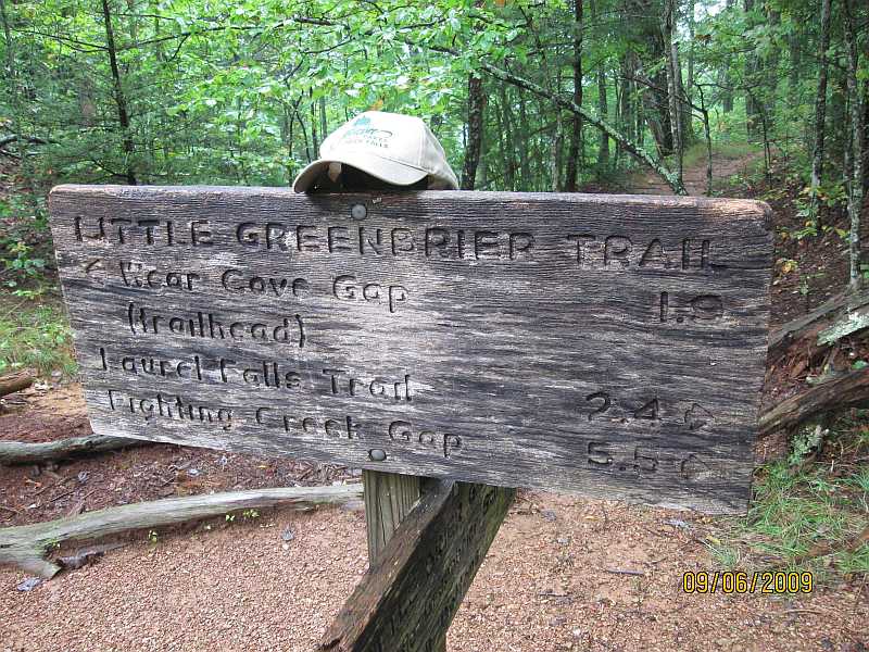 Trail intersection sign at Little Brier Gap