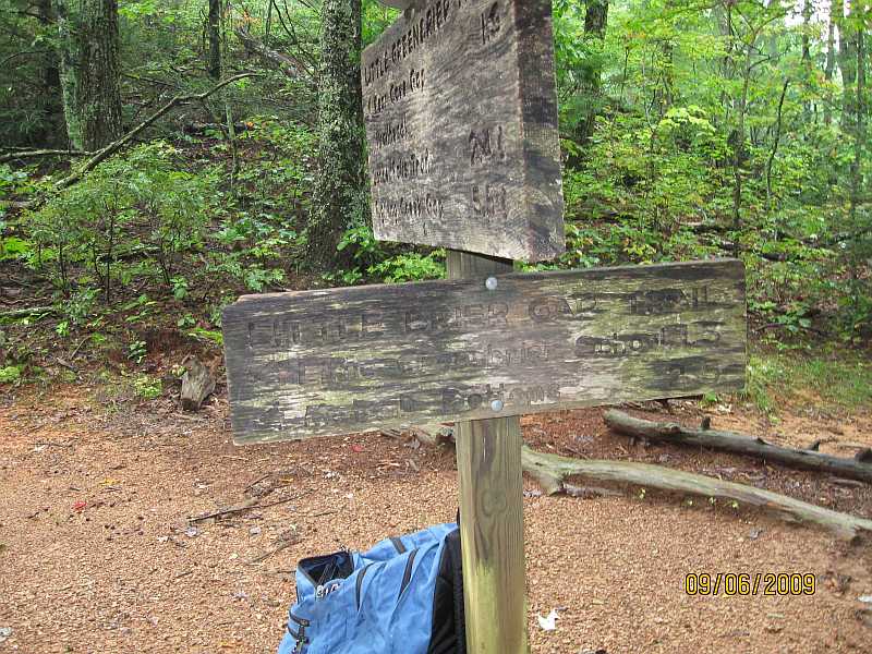 Trail intersection sign at Little Brier Gap