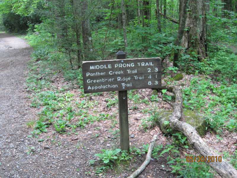 Middle Prong Trailhead sign