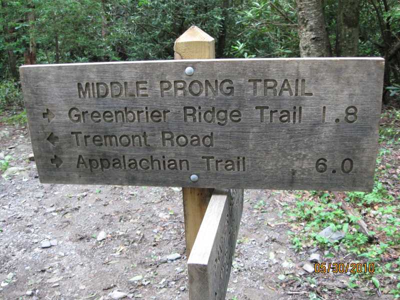 Middle Prong sign - intersection with Panther Creek trail