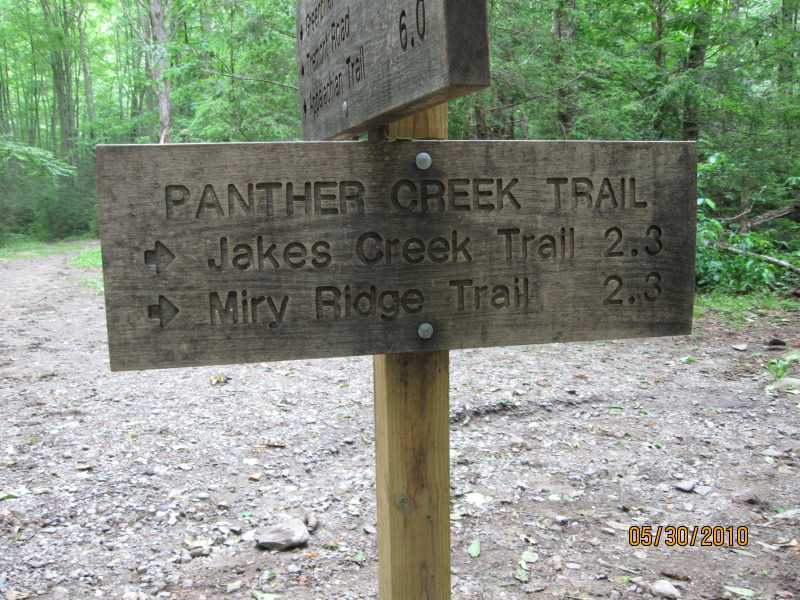 Middle Prong sign - intersection with Panther Creek trail