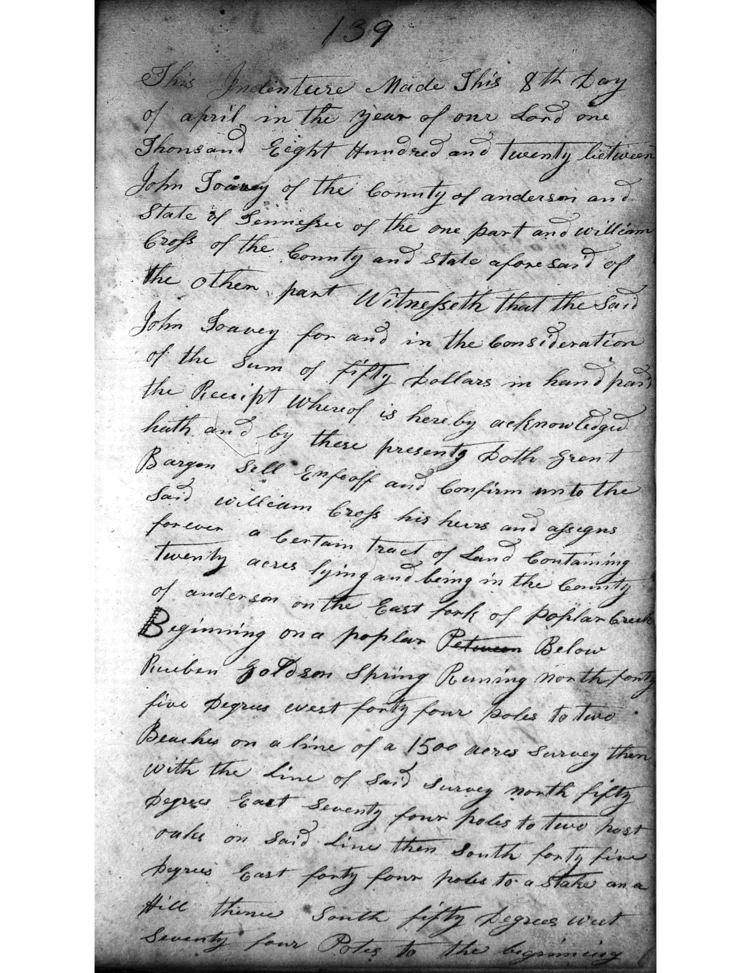 William Cross Deed, book E-1, page 139, 8 April 1820